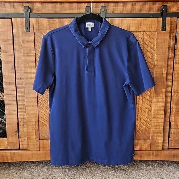 Armani Collezione Navy Men's Button Collar Short Sleeve Polo Shirt Size‎ M(USA) - Picture 1 of 11